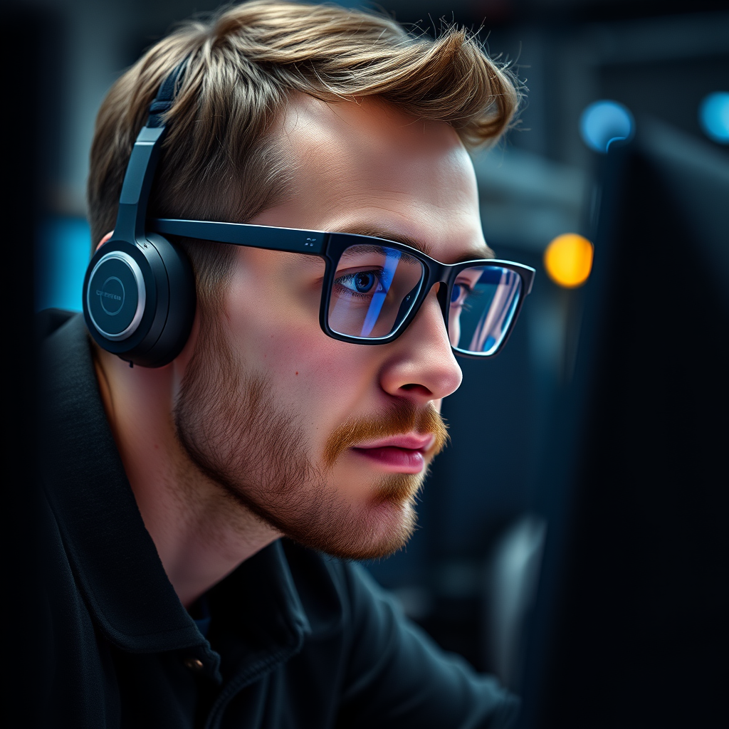 Man with headphones and glasses